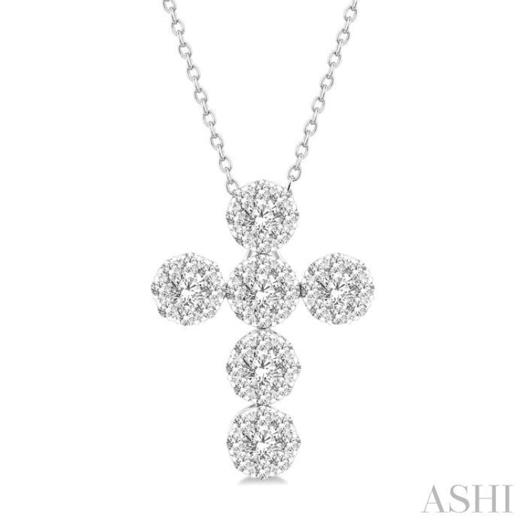 1.00 Ctw Lovebright Cross Round Cut Diamond Fashion Pendant With Chain in 14K White Gold