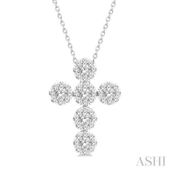 1.00 Ctw Lovebright Cross Round Cut Diamond Fashion Pendant With Chain in 14K White Gold