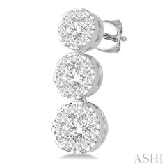 1 Ctw Hanging Triple Mount Lovebright Round Cut Diamond Earring in 14K White Gold