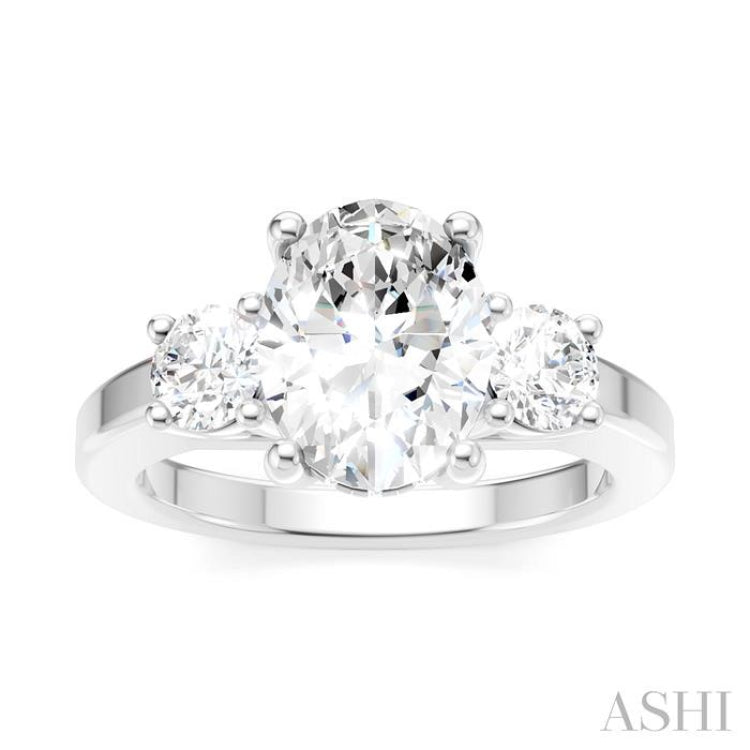 1/2 Ctw Tri-Mount Past, Present and Future Oval Shape Center Round Cut Diamond Semi-Mount Engagement Ring in 14K White Gold