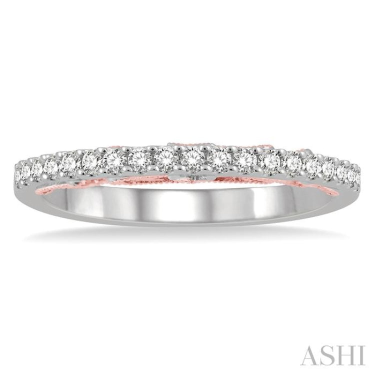 1/5 ctw Milgrain Gallery Round Cut Diamond Wedding Band in 14K White and Rose Gold