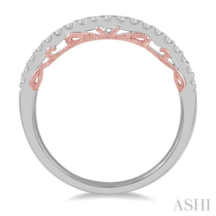 1/5 ctw Milgrain Gallery Round Cut Diamond Wedding Band in 14K White and Rose Gold