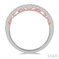1/5 ctw Milgrain Gallery Round Cut Diamond Wedding Band in 14K White and Rose Gold