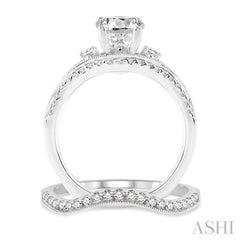 1 1/10 Ctw Diamond Wedding Set with 1 Ctw Round Cut Engagement Ring and 1/6 Ctw Wedding Band in 14K White Gold