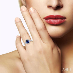 7x5 MM Oval Cut Sapphire and 1/5 ctw Twisted Split Shank Round Cut Diamond Precious Ring in 14K White Gold