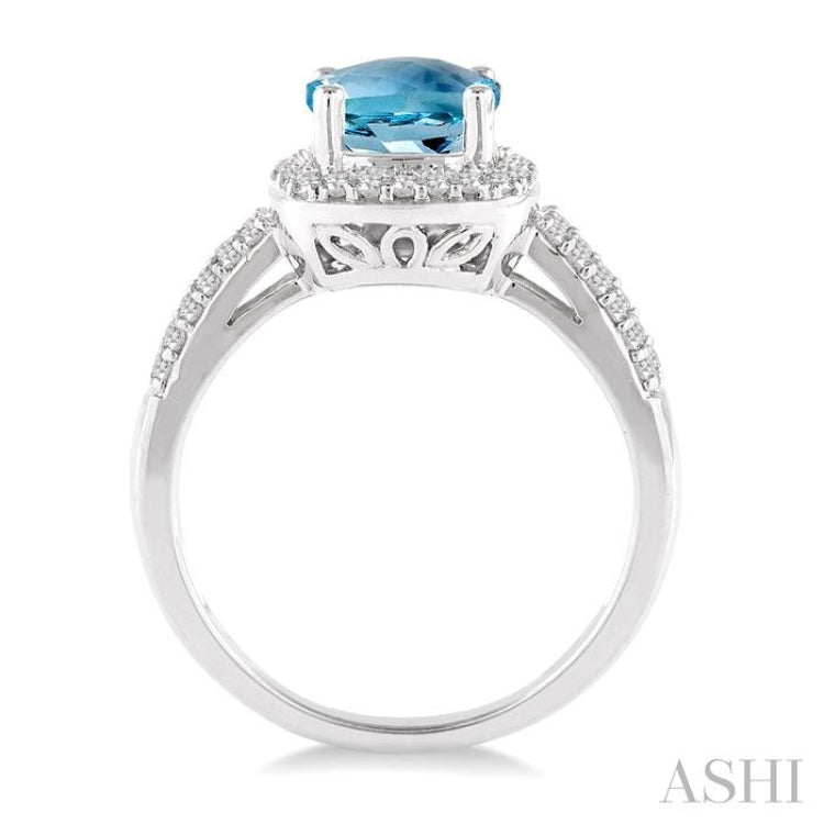 7x7 MM Cushion Shape Aquamarine and 1/3 ctw Round Cut Diamond Ring in 14K White Gold