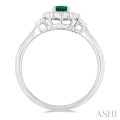 6X4 MM Oval Cut Emerald and 1/4 ctw Scalloped Halo Round Cut Diamond Precious Ring in 14K White Gold