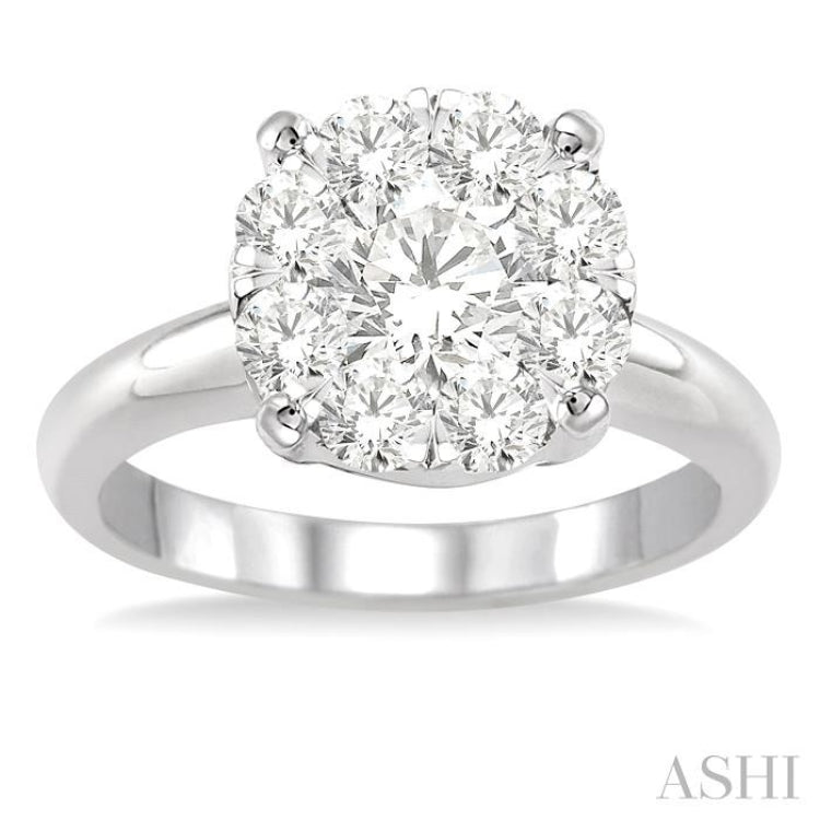 1 1/2 ctw Lovebright Round Cut Diamond Ring in 14K White Gold