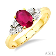 7x5mm Oval Cut Ruby and 1/3 ctw Round Cut Diamond Ring in 14K Yellow Gold