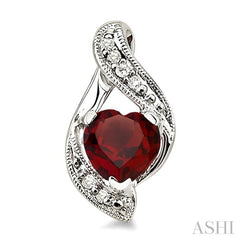 6x6 MM Heart Shape Garnet and 1/20 ctw Single Cut Diamond Semi-Precious Earrings in 14K White Gold