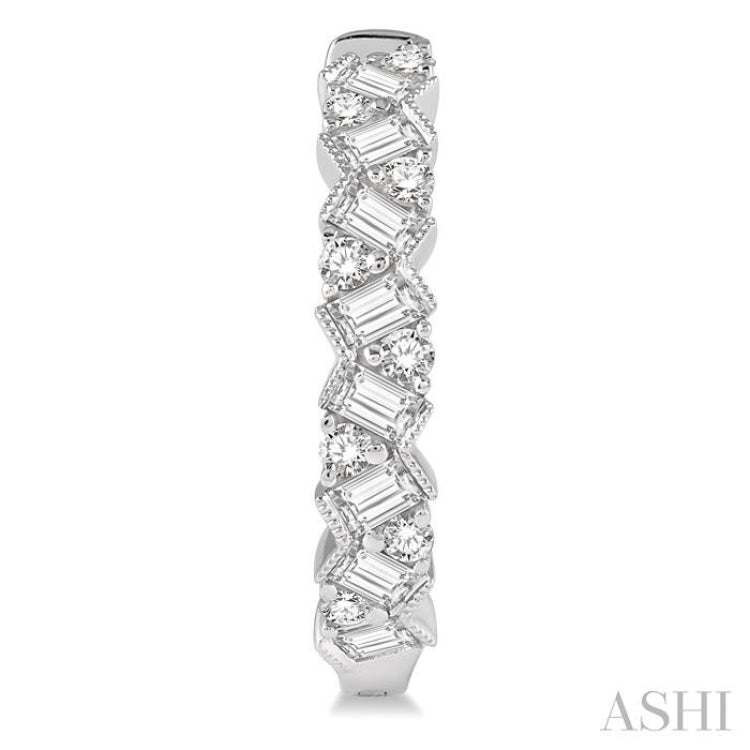 1 ctw Zigzag Baguette and Round Cut Diamond Hoop Earring in 14K White Gold