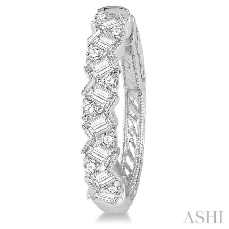 1 ctw Zigzag Baguette and Round Cut Diamond Hoop Earring in 14K White Gold