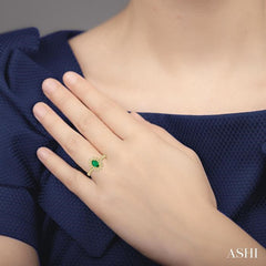 6x4 MM Floral Oval Shape Emerald and 1/5 ctw Round Cut Diamond Precious Ring in 10K Yellow Gold