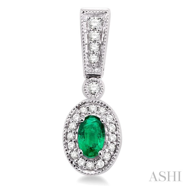 5x3 MM Oval Cut Emerald and 1/3 ctw Round Cut Diamond Earrings in 14K White Gold