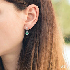 5x3 MM Oval Cut Emerald and 1/3 ctw Round Cut Diamond Earrings in 14K White Gold