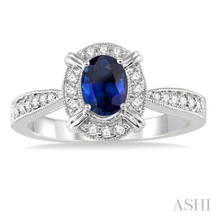 6x4 MM Oval Shape Sapphire and 1/6 ctw Single Cut Diamond Ring in 10K White Gold