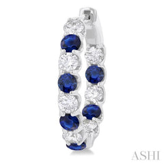 3.1 MM Sapphire and 1 5/8 ctw Round Cut Inside-Out Diamond Precious Hoop Earrings in 14K White Gold
