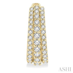 1/2 ctw Triple Row Round Cut Diamond Huggie Petite Earrings in 14K Yellow Gold