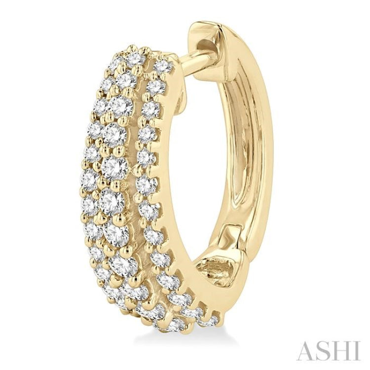 1/2 ctw Triple Row Round Cut Diamond Huggie Petite Earrings in 14K Yellow Gold