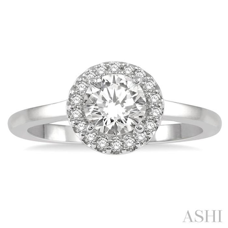 5/8 ctw Round Cut Diamond Ladies Engagement Ring with 1/2 Ct Round Cut Center Stone in 14K White Gold