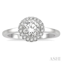 5/8 ctw Round Cut Diamond Ladies Engagement Ring with 1/2 Ct Round Cut Center Stone in 14K White Gold
