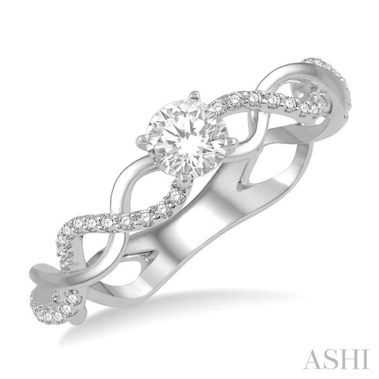 1/3 ctw Entwined Shank Diamond Engagement Ring with 1/5 Ct Round Cut Center Stone in 14K White Gold