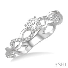 1/3 ctw Entwined Shank Diamond Engagement Ring with 1/5 Ct Round Cut Center Stone in 14K White Gold