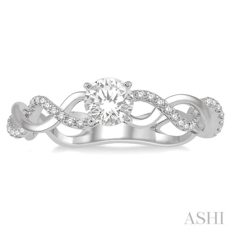 1/3 ctw Entwined Shank Diamond Engagement Ring with 1/5 Ct Round Cut Center Stone in 14K White Gold