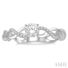 1/3 ctw Entwined Shank Diamond Engagement Ring with 1/5 Ct Round Cut Center Stone in 14K White Gold