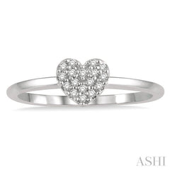 1/10 ctw Heart Charm Round Cut Diamond Petite Fashion Ring in 14K White Gold
