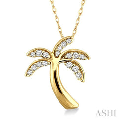 1/10 Ctw Palm Tree Single Cut Diamond Pendant in 10K Yellow Gold with Chain