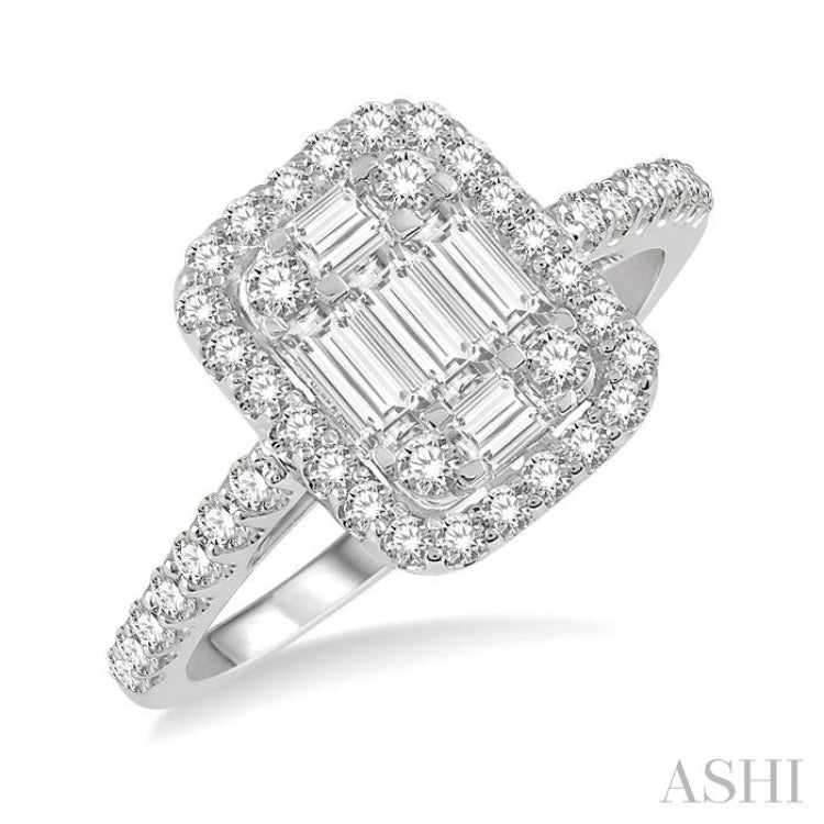 1/2 ctw Baguette & Round Cut Fusion Diamond Ring in 14K White Gold