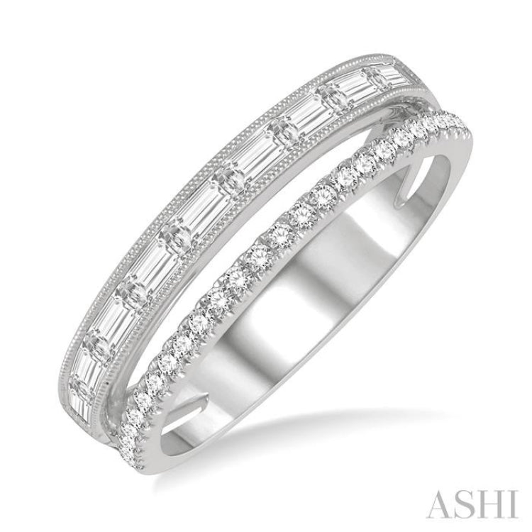 3/8 Ctw Split Baguette and Round Cut Diamond Fashion Ring in 14K White Gold