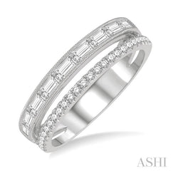 3/8 Ctw Split Baguette and Round Cut Diamond Fashion Ring in 14K White Gold