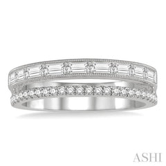 3/8 Ctw Split Baguette and Round Cut Diamond Fashion Ring in 14K White Gold