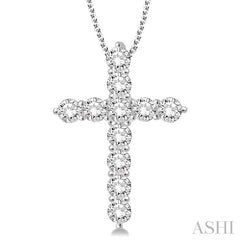 2 Ctw Round Cut Diamond Cross Pendant in 14K White Gold with Chain