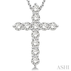 2 Ctw Round Cut Diamond Cross Pendant in 14K White Gold with Chain