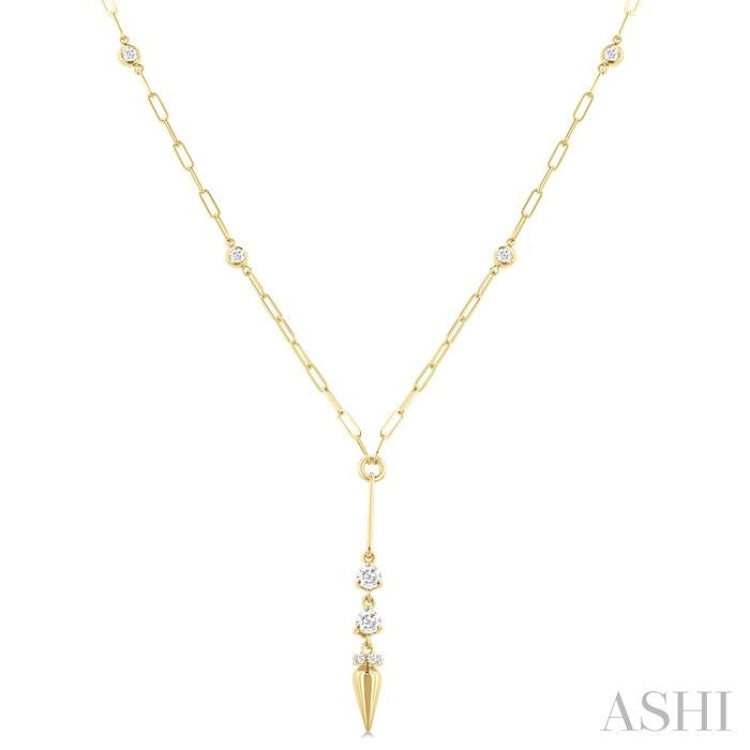 1/2 Ctw Paperclip Bezel Set Round Cut Diamond Station Necklace in 14K Yellow Gold