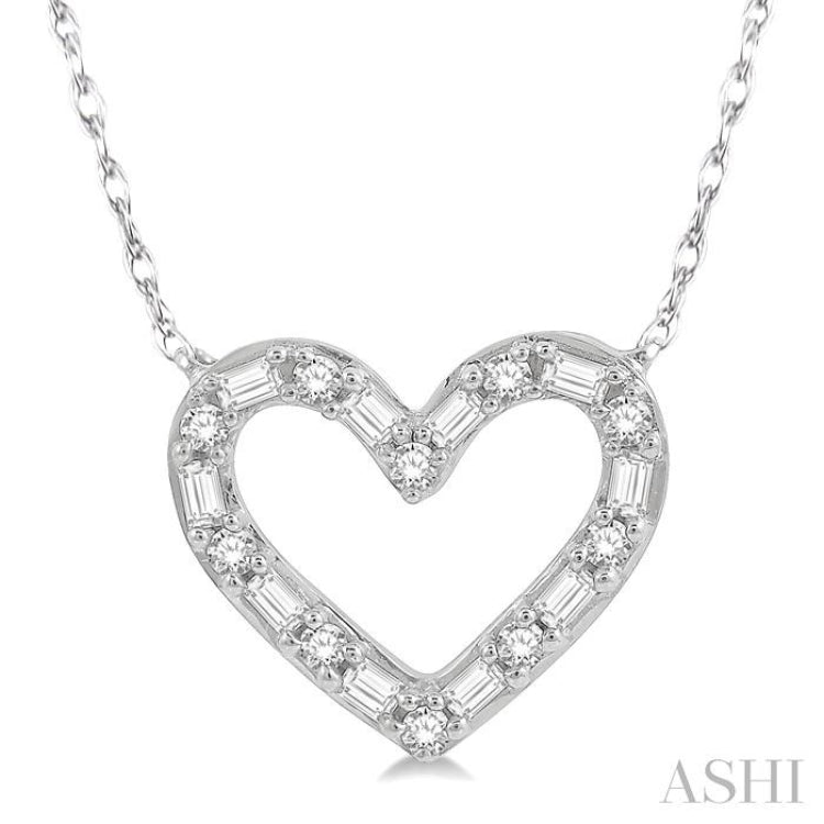 1/4 Ctw Heart Charm Baguette and Round Cut Diamond Pendant in 14K White Gold