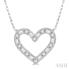 1/4 Ctw Heart Charm Baguette and Round Cut Diamond Pendant in 14K White Gold