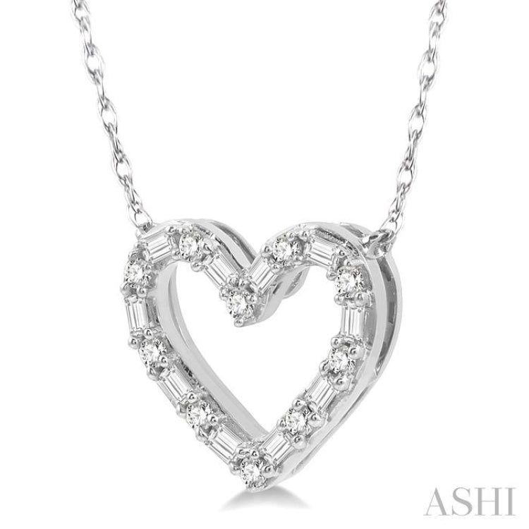 1/4 Ctw Heart Charm Baguette and Round Cut Diamond Pendant in 14K White Gold