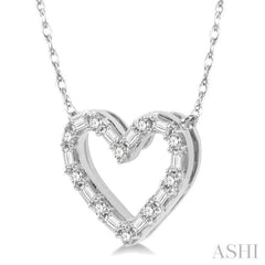 1/4 Ctw Heart Charm Baguette and Round Cut Diamond Pendant in 14K White Gold