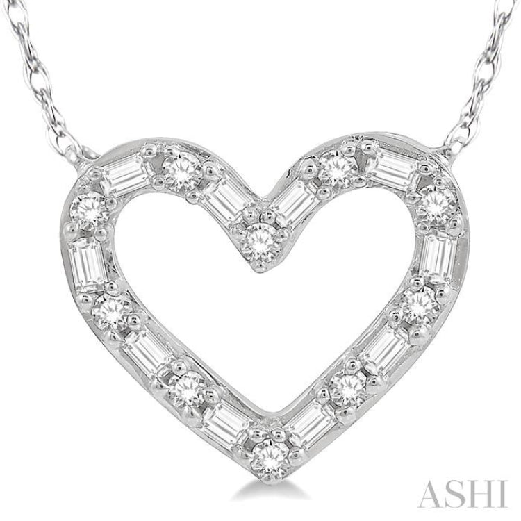 1/4 Ctw Heart Charm Baguette and Round Cut Diamond Pendant in 14K White Gold