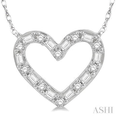 1/4 Ctw Heart Charm Baguette and Round Cut Diamond Pendant in 14K White Gold