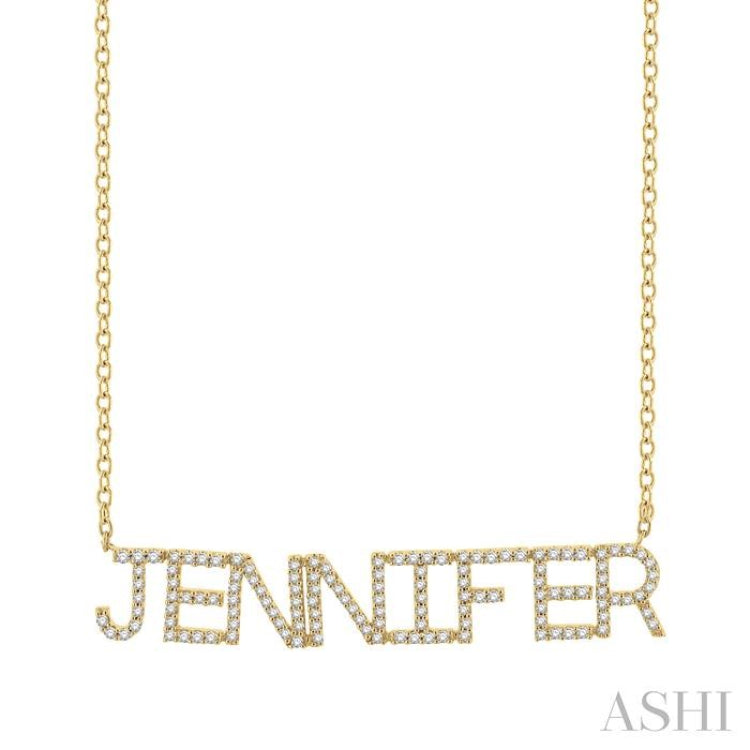 1/3 Ctw 'JENNIFER' Block Name Round Cut Diamond Necklace in 10K Yellow Gold