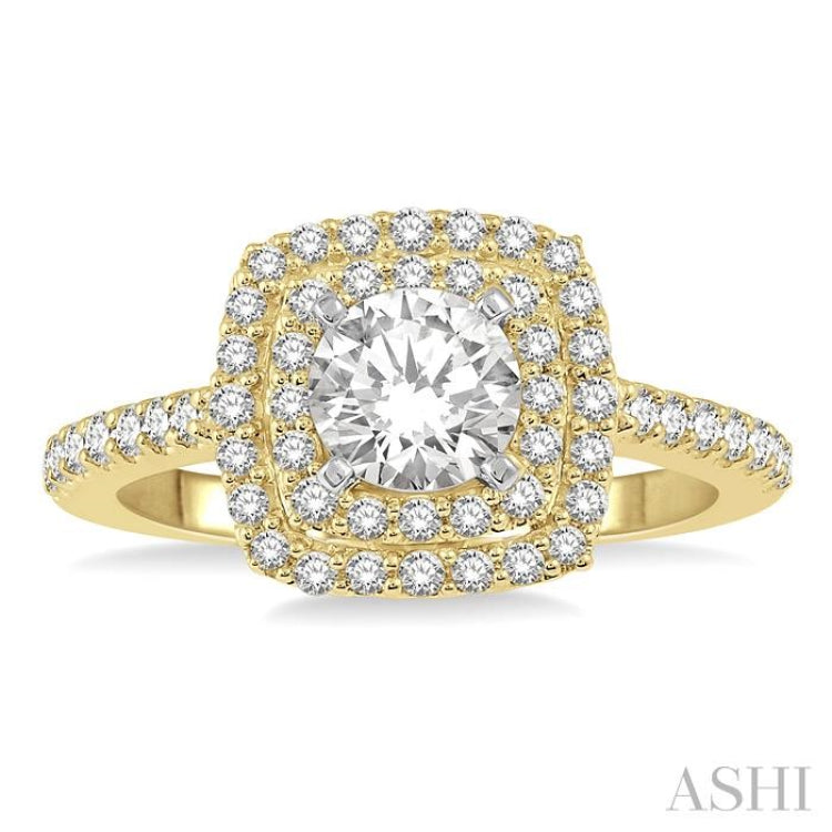 5/8 Ctw Square Shape Semi-Mount Round Cut Diamond Engagement Ring in 14K Yellow and White Gold