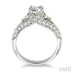 1/2 Ctw Round and Trillion Cut Diamond Semi-Mount Engagement Ring in 14K White Gold