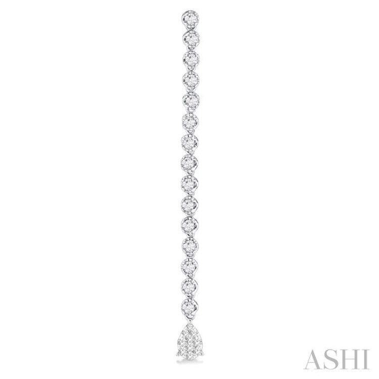 1 1/4 Ctw Lovebright Pear Shape Dangle Tip Round Cut Diamond Fashion Long Earrings in 14K White Gold