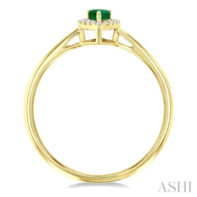 5x3 MM Pear Shape Emerald and 1/20 Ctw Round Cut Diamond Halo Precious Ring in 10K Yellow Gold