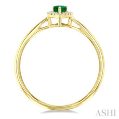 5x3 MM Pear Shape Emerald and 1/20 Ctw Round Cut Diamond Halo Precious Ring in 10K Yellow Gold